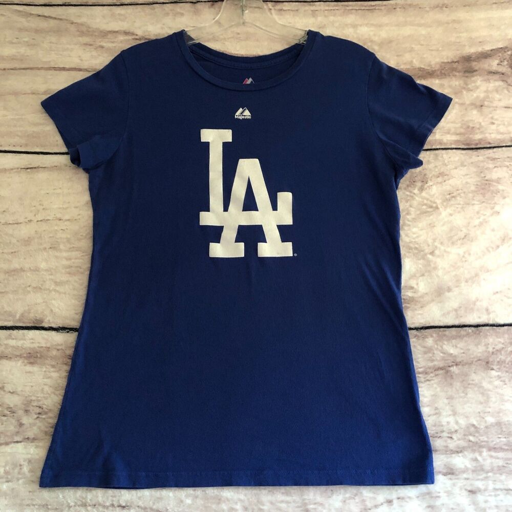 Los Angeles Dodgers Shirt L Womens Blue LA Mom 1 Short Sleeve Stretch Majestic
